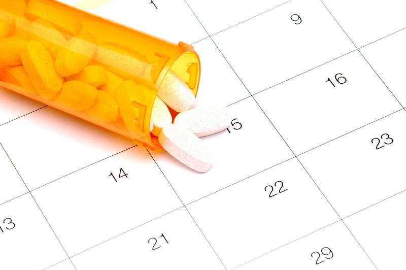 Pill bottles in a miniature shopping cart Medication Synchronization
